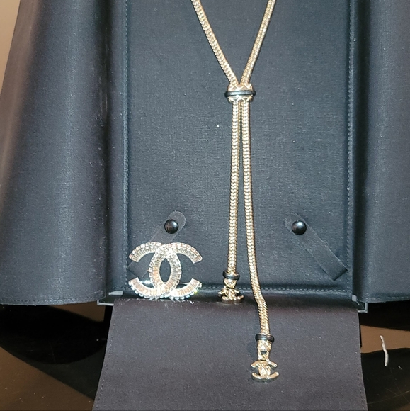 SOLD Chanel 21S Metal, Lambskin, Gold Y Necklace - Picture 1 of 11